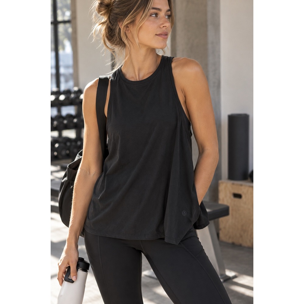 Lululemon Black Open Back Racerback Yoga Sleeveless Tank Top Sz 8 activewear